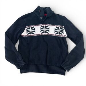 Chaps Boys XS Shawl Collar Sweater Black Graphic Knit Pullover